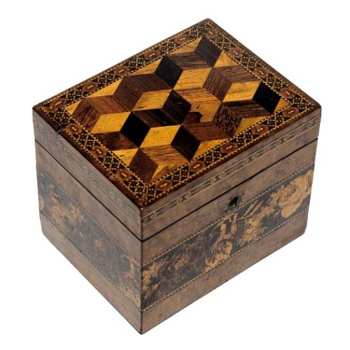 Tunbridge ware single tea caddy birds eye