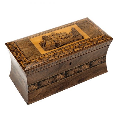 Tunbridge Ware Large Waisted Tea Caddy Rosewood Tonbridge Castle