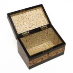 Small Tunbridge Ware Coromandel Stationery Box with a sloping lid inlaid with a floral spray 0057_C