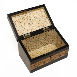 Small Tunbridge Ware Coromandel Stationery Box with a sloping lid inlaid with a floral spray 0057_C