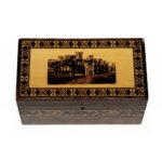 Tunbridge Ware Tea Caddy. Eridge Castle, Birds Eye Maple. B